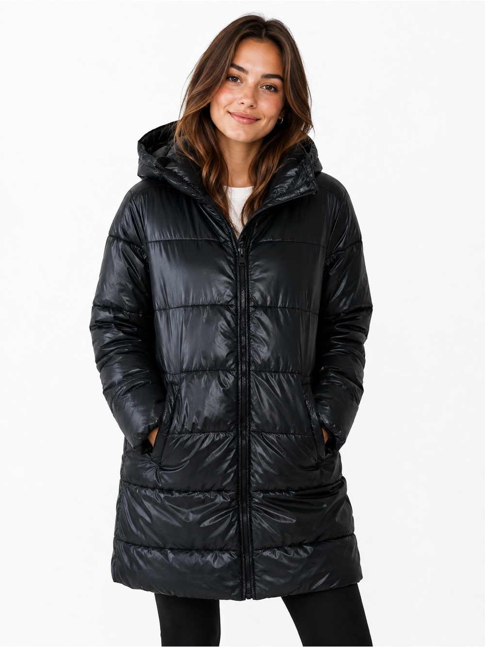 GAP Black Hooded Long Puffer Coat